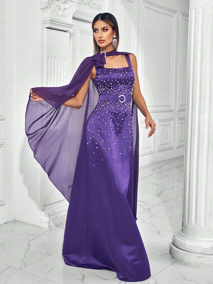 Plissiertes Oberteil mit ausgestellten Ärmeln und Maxirock-Set mit Taillengürtel – Rosiny 