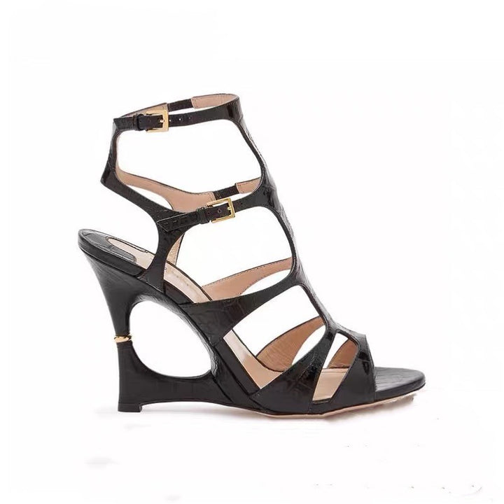 nude croc-embossed strappy heels – SAVANNA