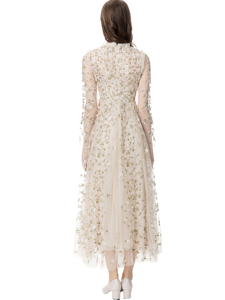 embroidered tulle midi gown with long sleeves – ORYVLA