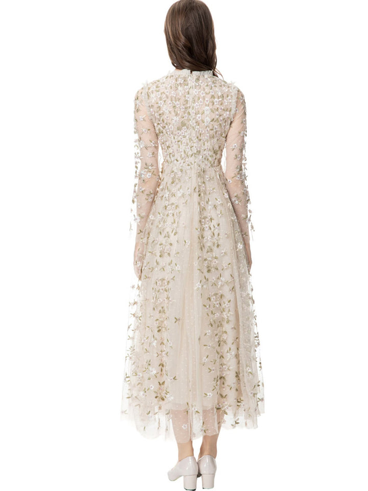 embroidered tulle midi gown with long sleeves – ORYVLA