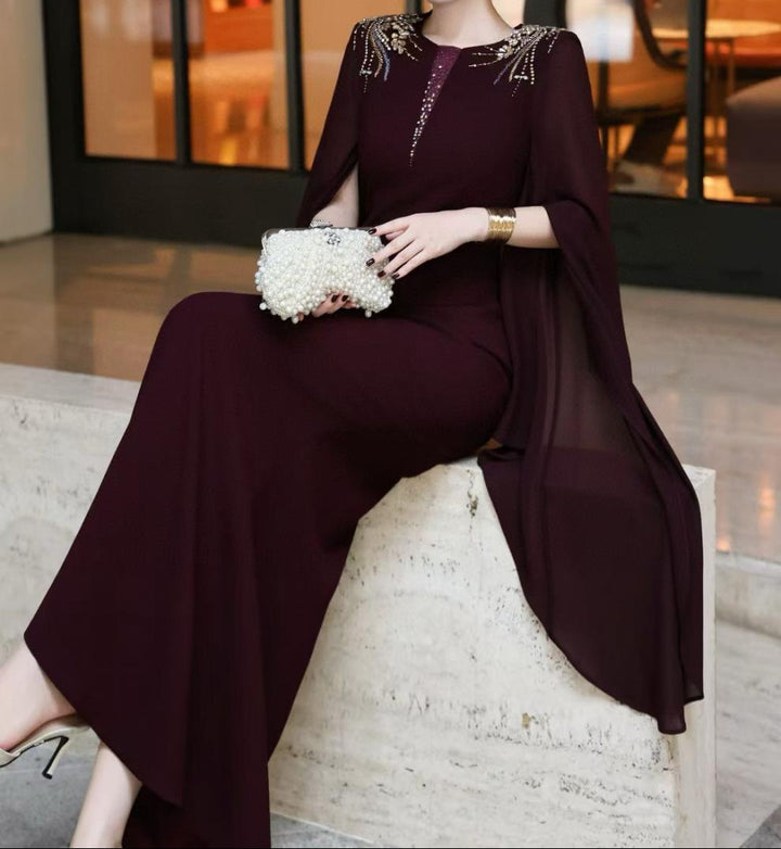 cape-sleeve mermaid dress with embellished shoulders – ROSABELLE