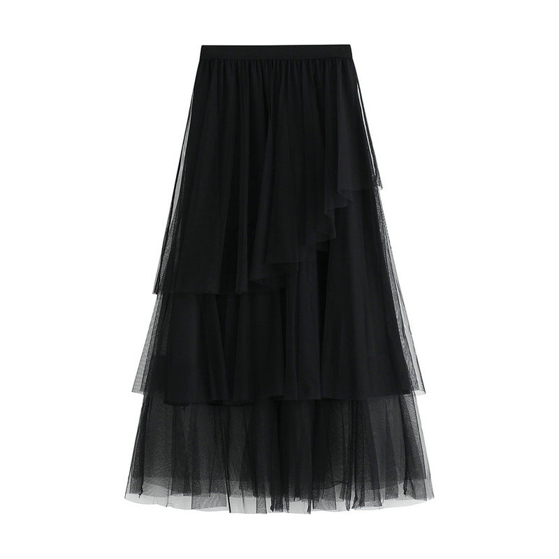 layered tulle midi skirt with asymmetric ruffle – ROSABELLE