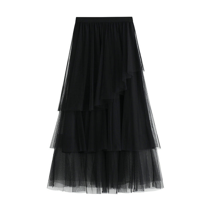 layered tulle midi skirt with asymmetric ruffle – ROSABELLE