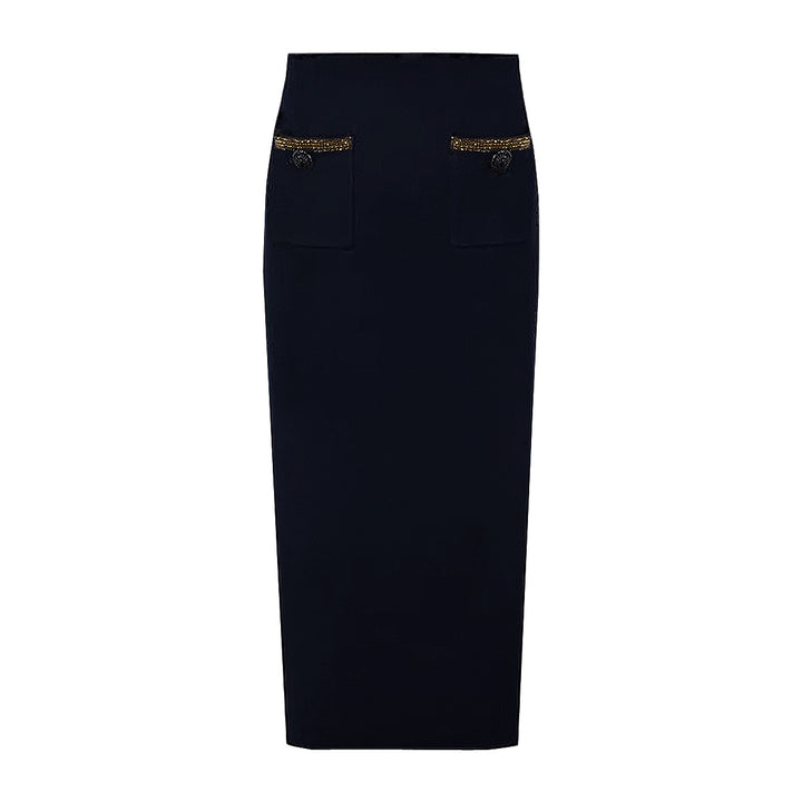 long-sleeve tweed jacket and pencil skirt set with metallic trim - NOVADRO