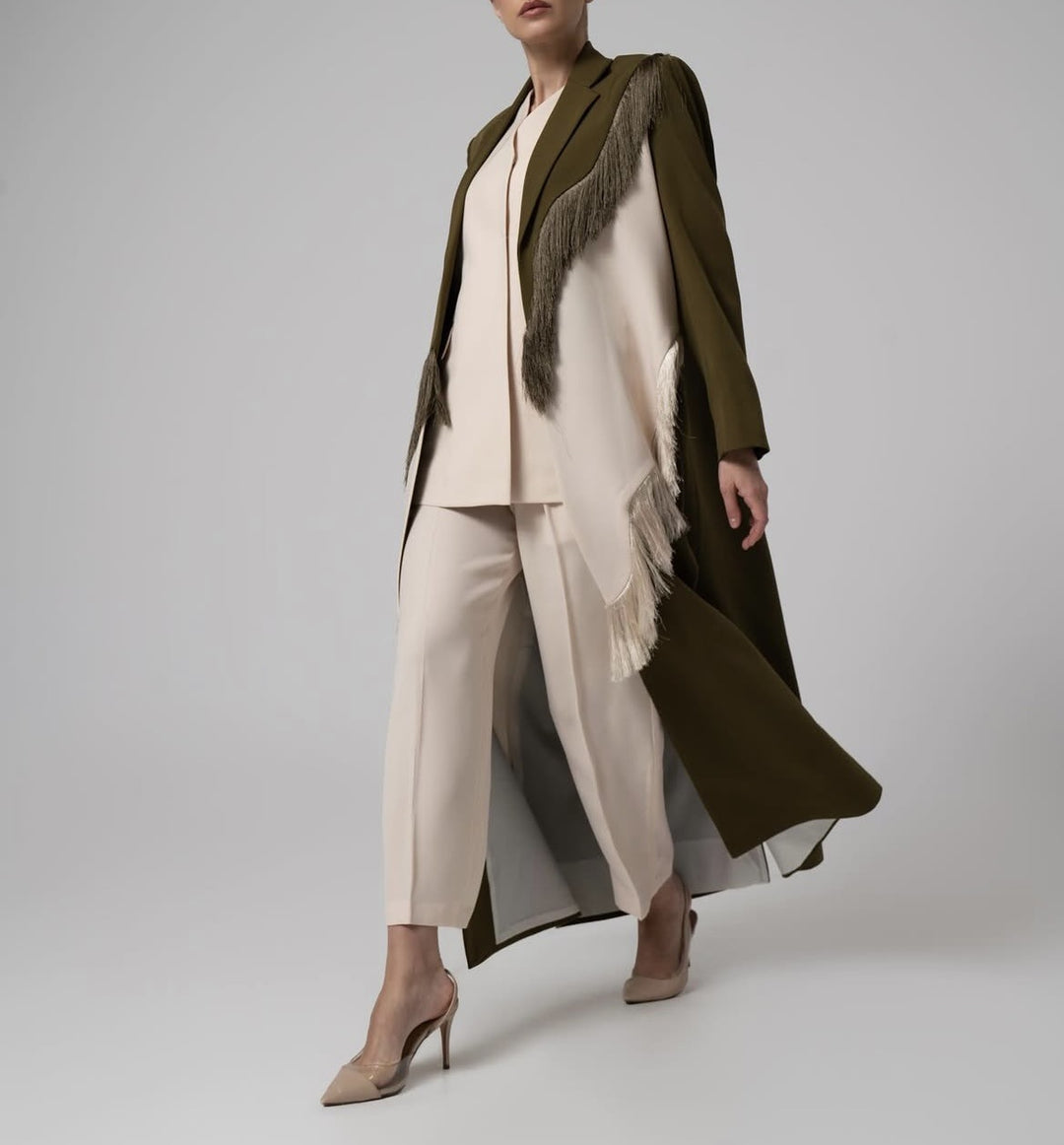 Long Straight-Cut Jacket with Wavy Fringe Panel – SABLE