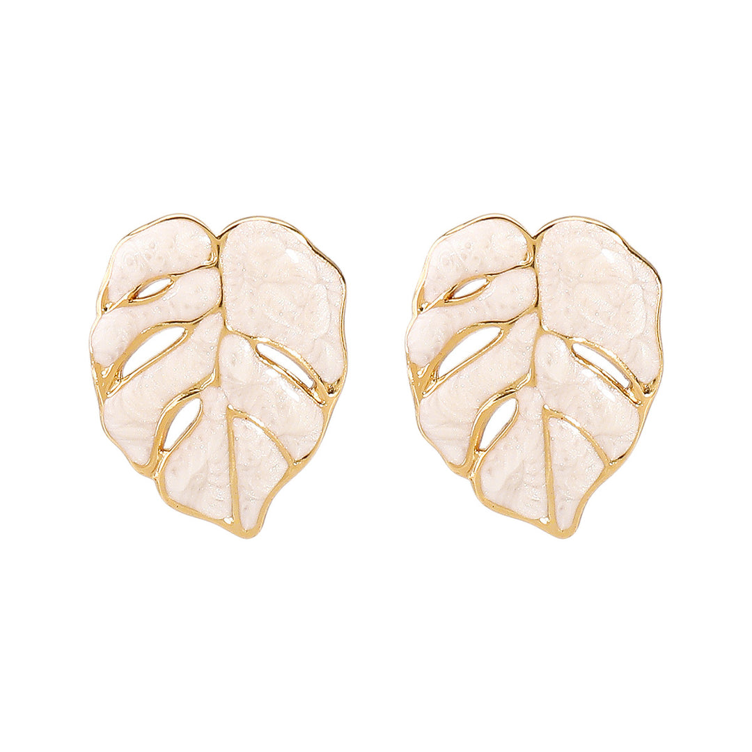 leaf enamel stud earrings with gold trim - AUREADI