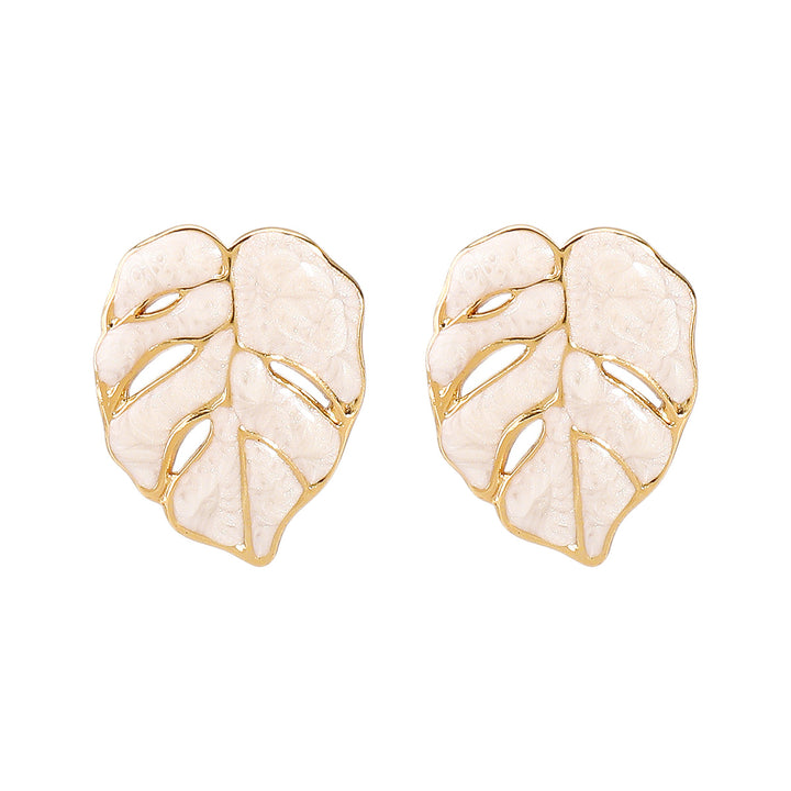 leaf enamel stud earrings with gold trim - AUREADI