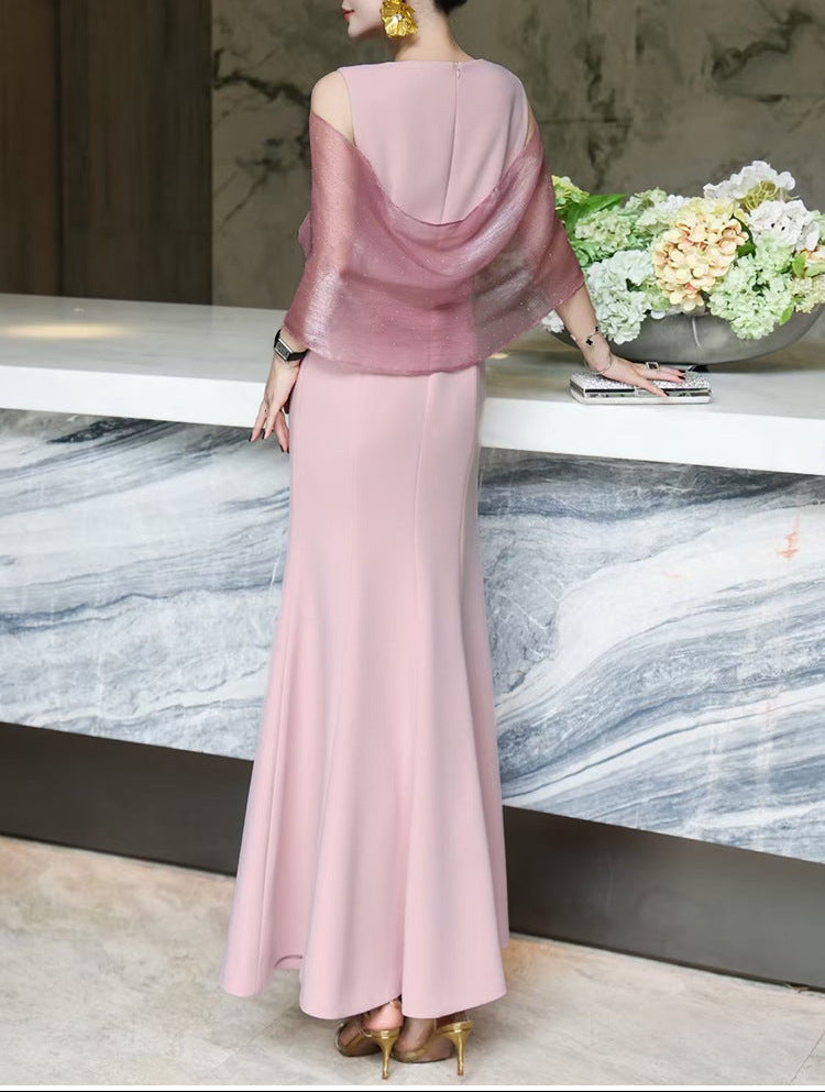 cold-shoulder flare gown with embellished wrap – ROSABELLA