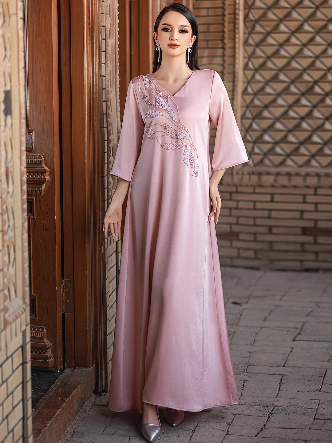 sleeveless draped maxi dress with round neckline - ALTHEA