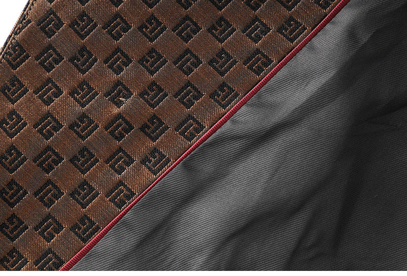 Monogram jacquard double-breasted blazer with gold buttons – BRONZE