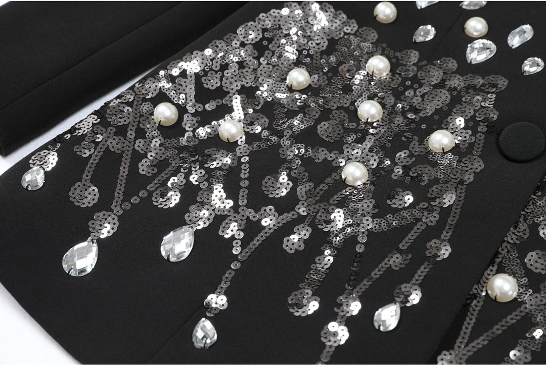 tailored blazer with pearl and crystal embellishments - SERENAZU