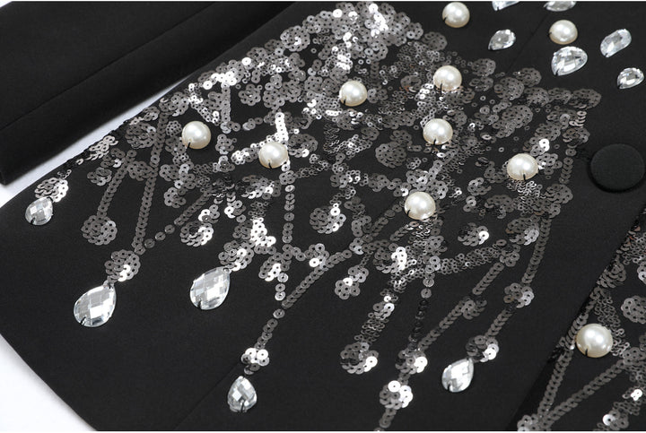 tailored blazer with pearl and crystal embellishments - SERENAZU