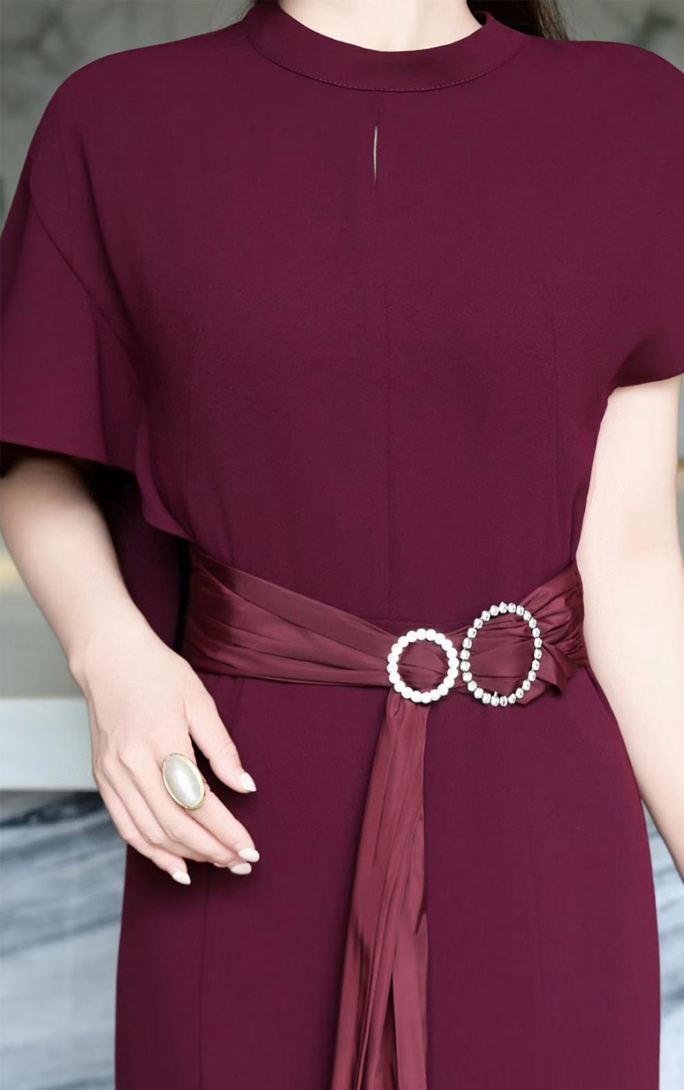 elegant flutter-sleeve maxi dress with draped belt – DARIA