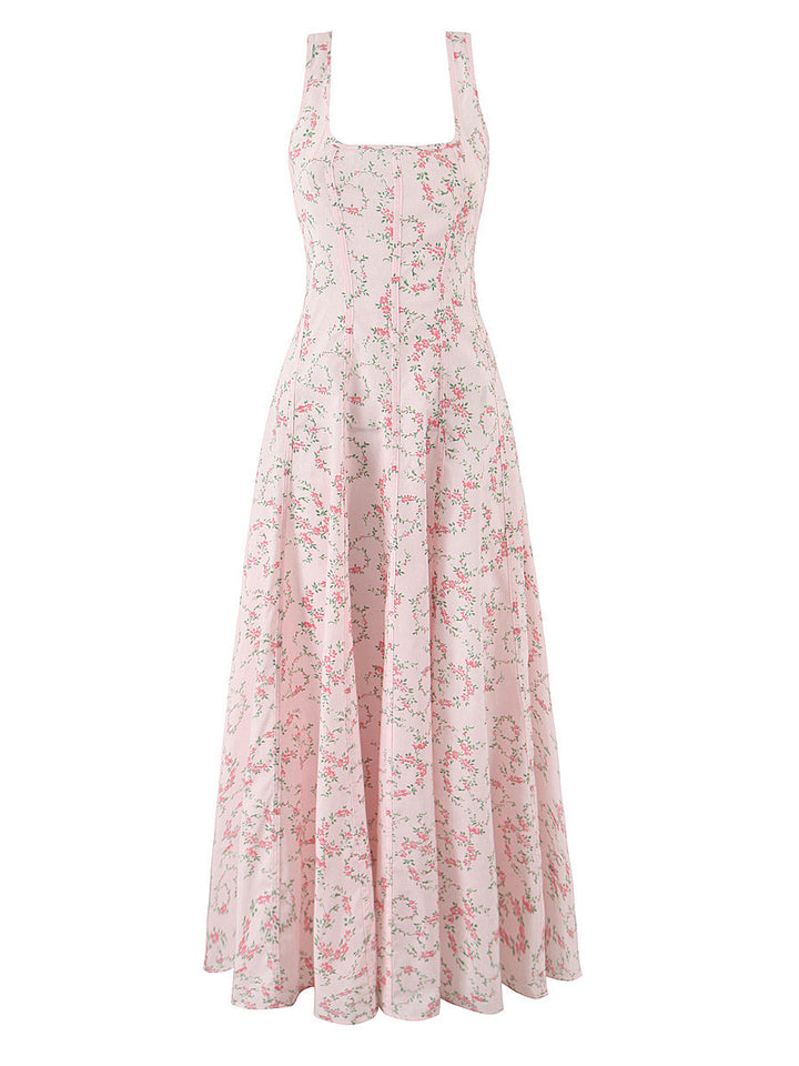 sleeveless floral print flared dress – ROSALIEK