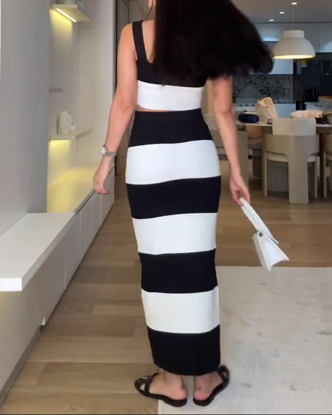 Haut à manches évasées plissées et ensemble jupe longue avec ceinture à la taille – Rosiny 