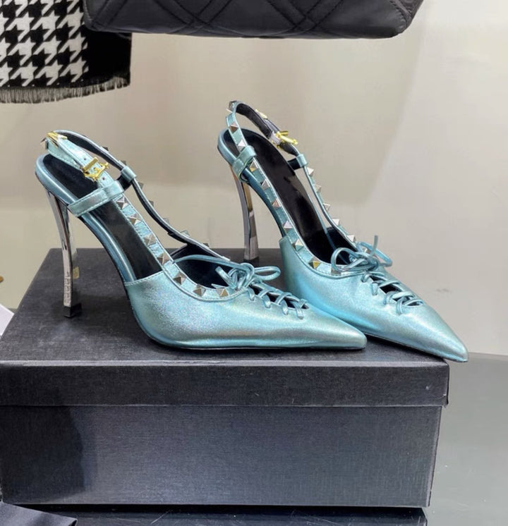 pointed-toe slingback pumps with studded trim – VALERA