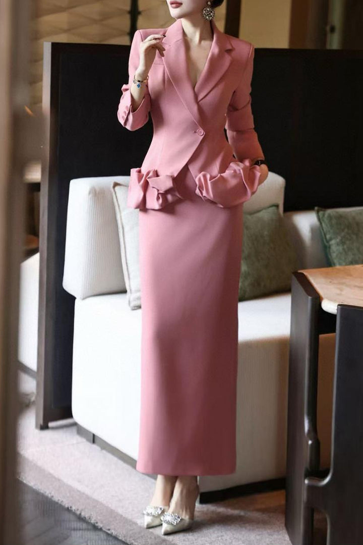 peplum blazer dress with sculpted ruffle hips – LIMEA