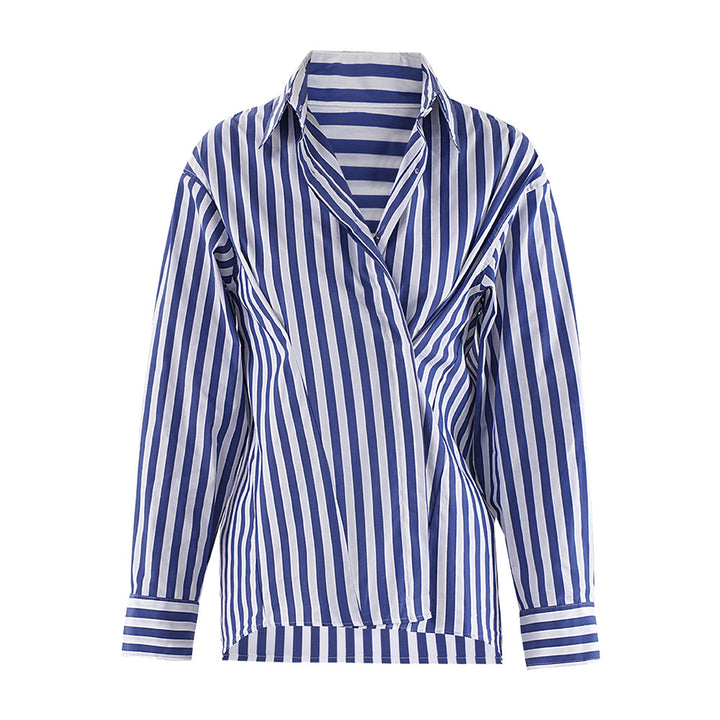 Striped Wrap-Front Long Sleeve Shirt – AURORA
