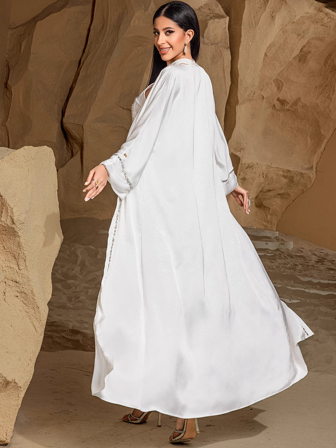 satin dress with embellished neckline - ZAHRA