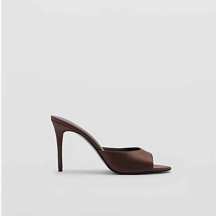 Chocolate Brown Minimalist Stiletto Mule Sandals – MNG