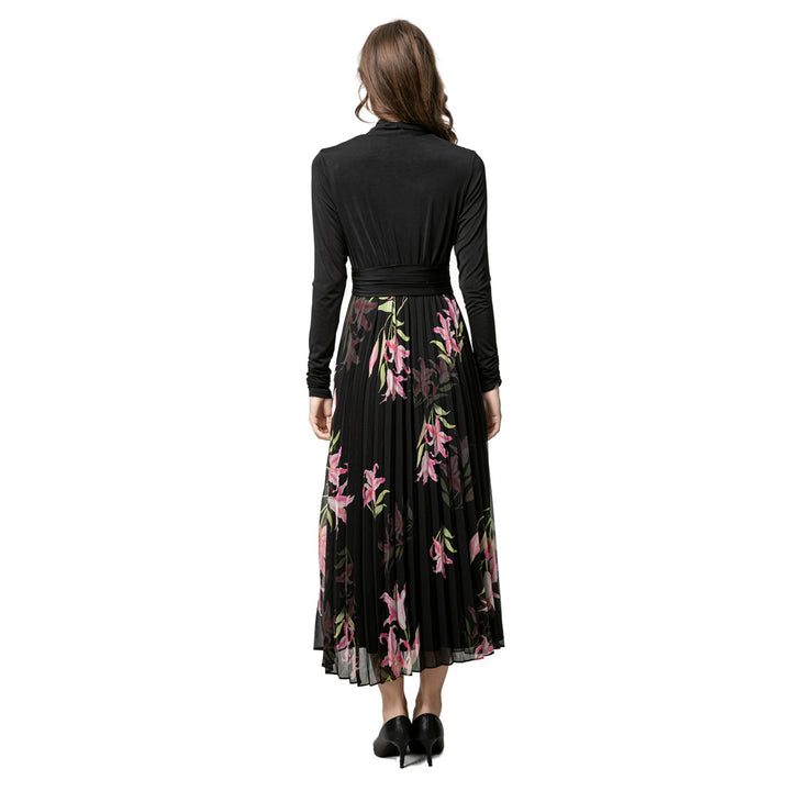 floral chiffon dress with pleated skirt – LILIAN
