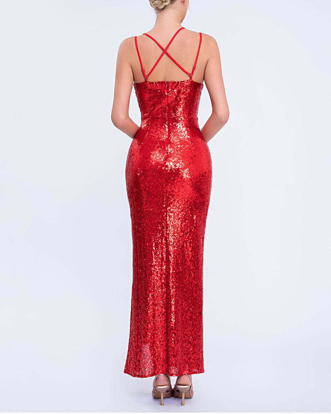 sleeveless sequin midi dress with floral neckline – FIOREZU