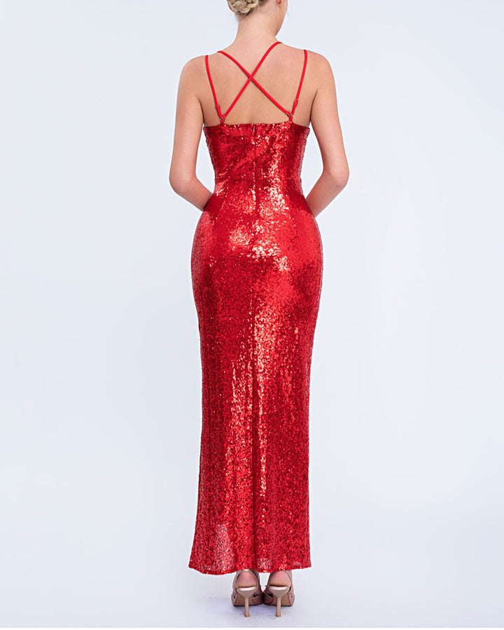 sleeveless sequin midi dress with floral neckline – FIOREZU