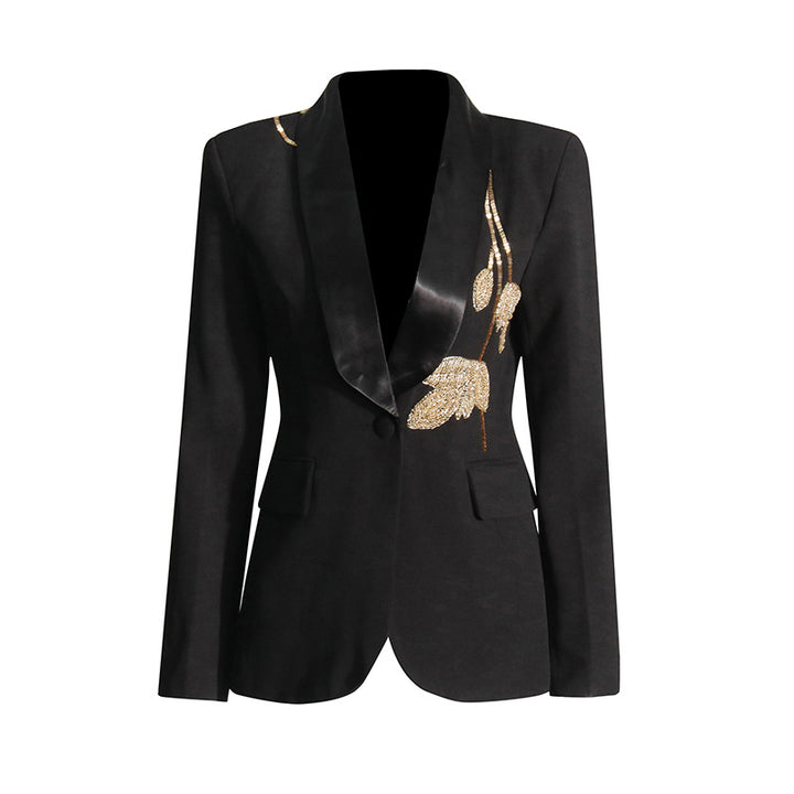 tailored blazer suit with beaded leaf embroidery – AURELIA