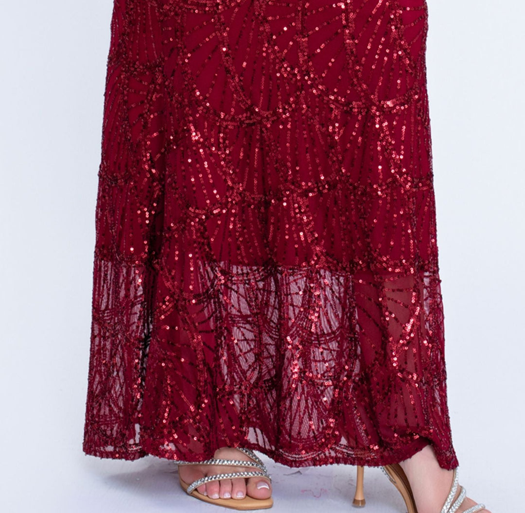 Plissiertes Oberteil mit ausgestellten Ärmeln und Maxirock-Set mit Taillengürtel – Rosiny 