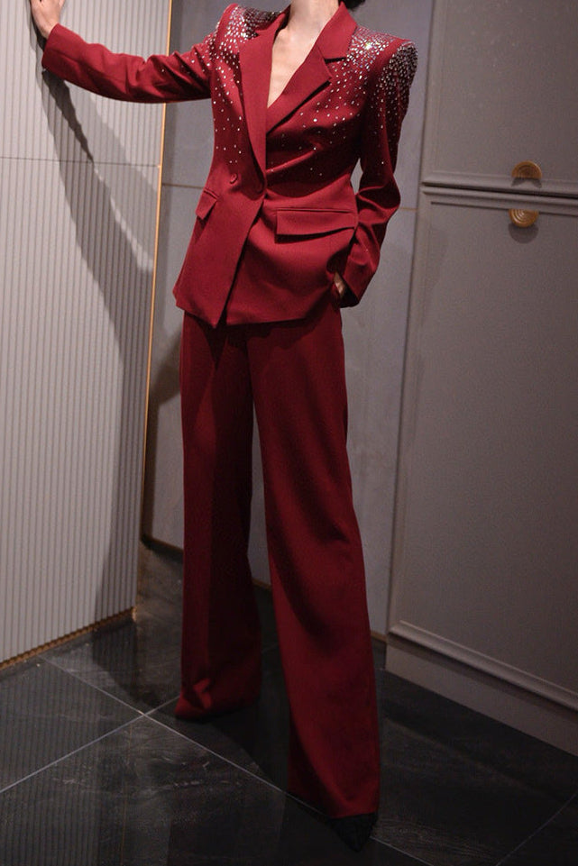 embellished shoulder tailored blazer set – VERA