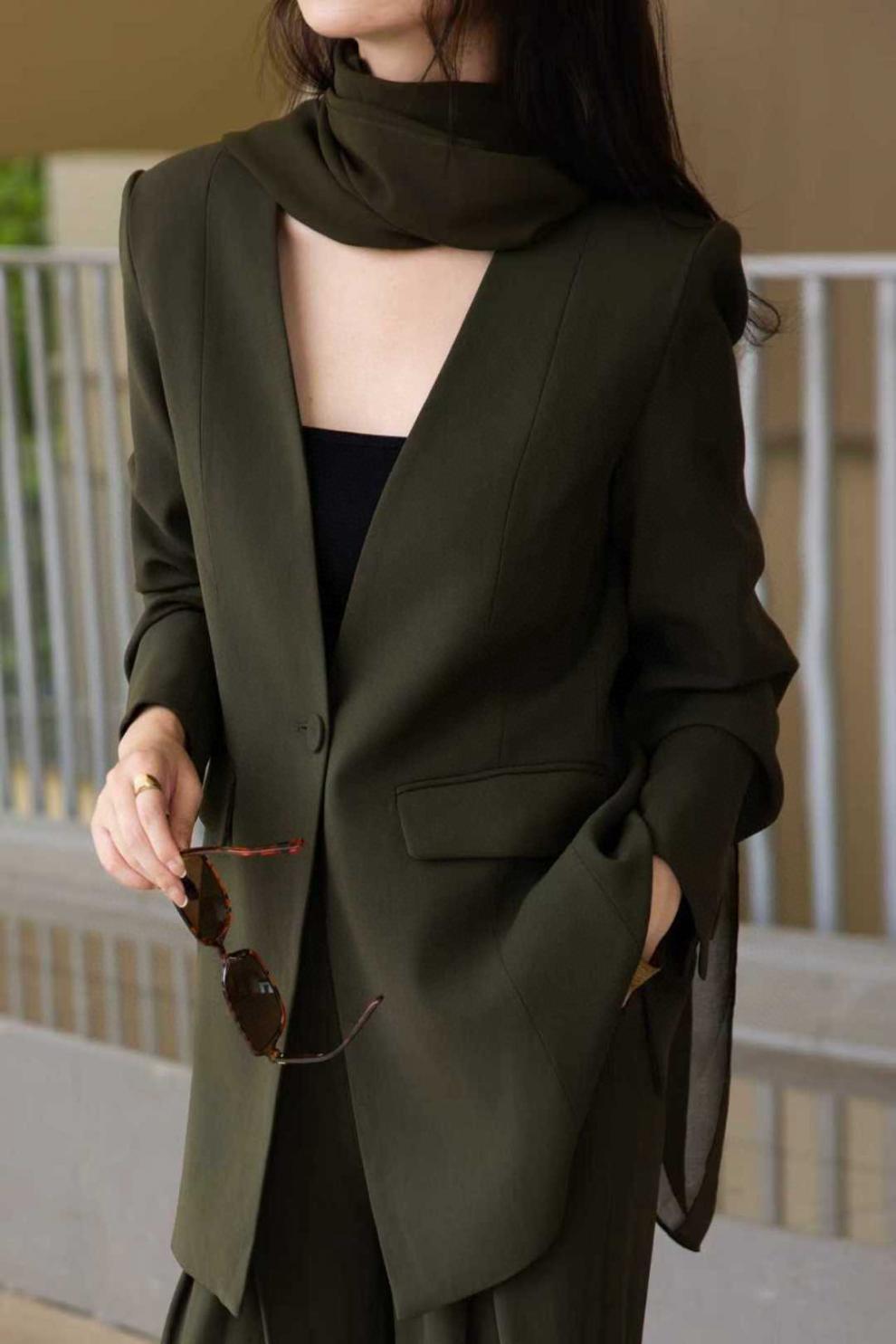 draped lapel blazer with wide-leg tailored pants – MARISE