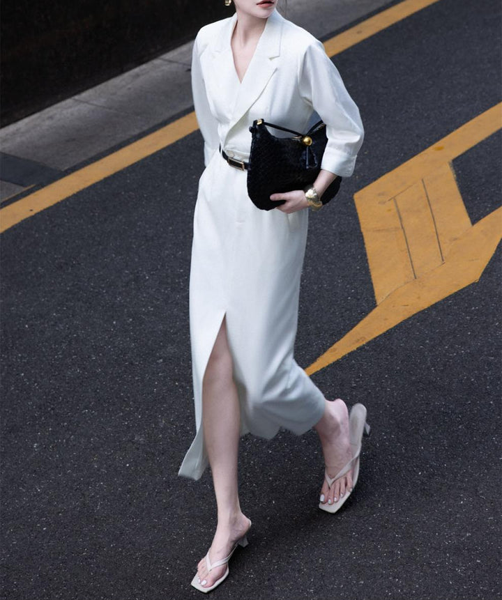 tailored wrap shirt-dress with front slit – VELINA