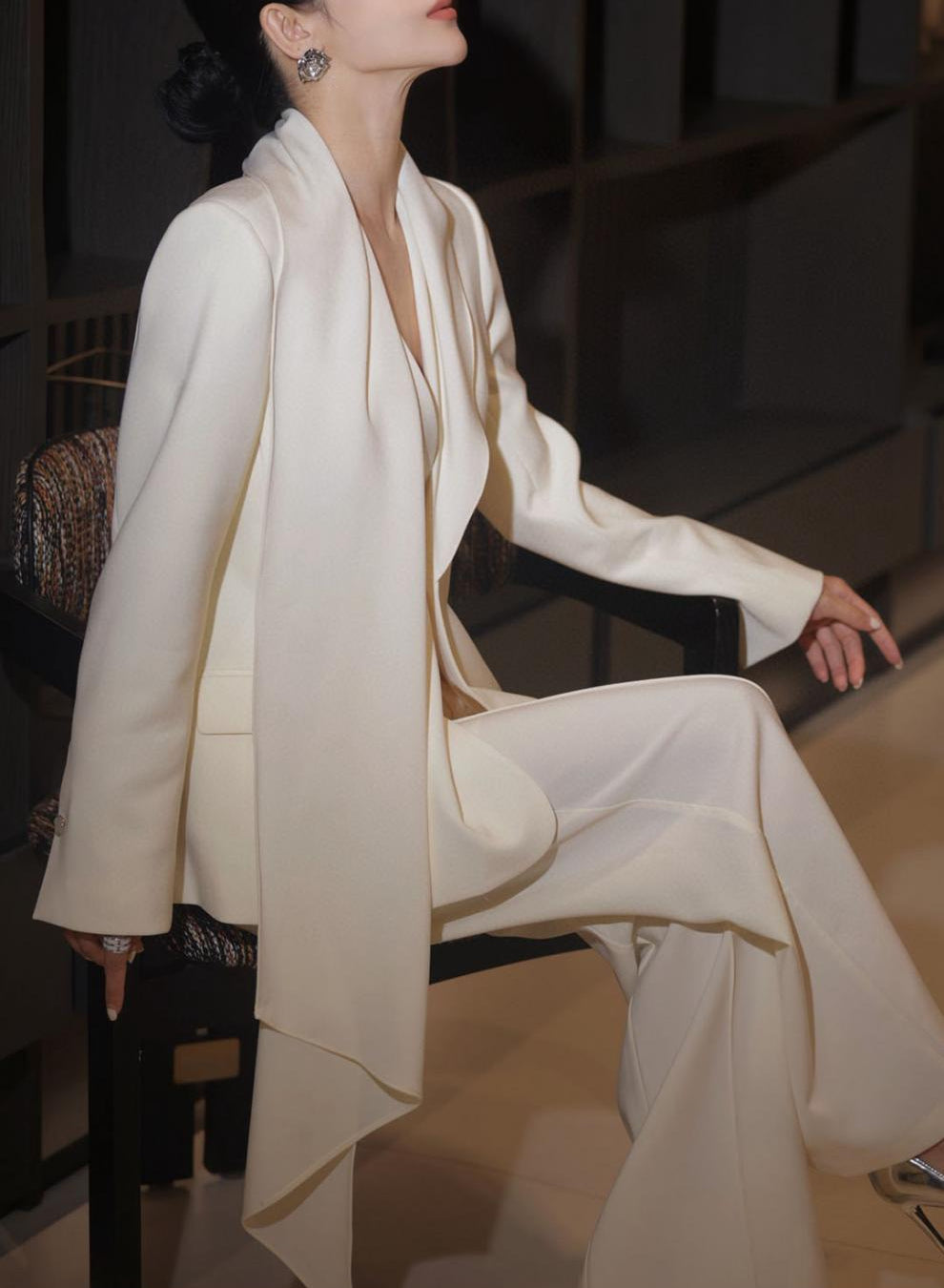 tailored wide-leg pantsuit with draped lapel blazer – ASTER