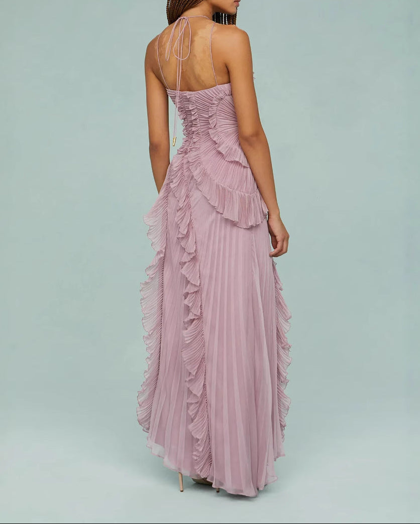 فستان هالتر مطوي مع كشكشة متتالية – أميكا