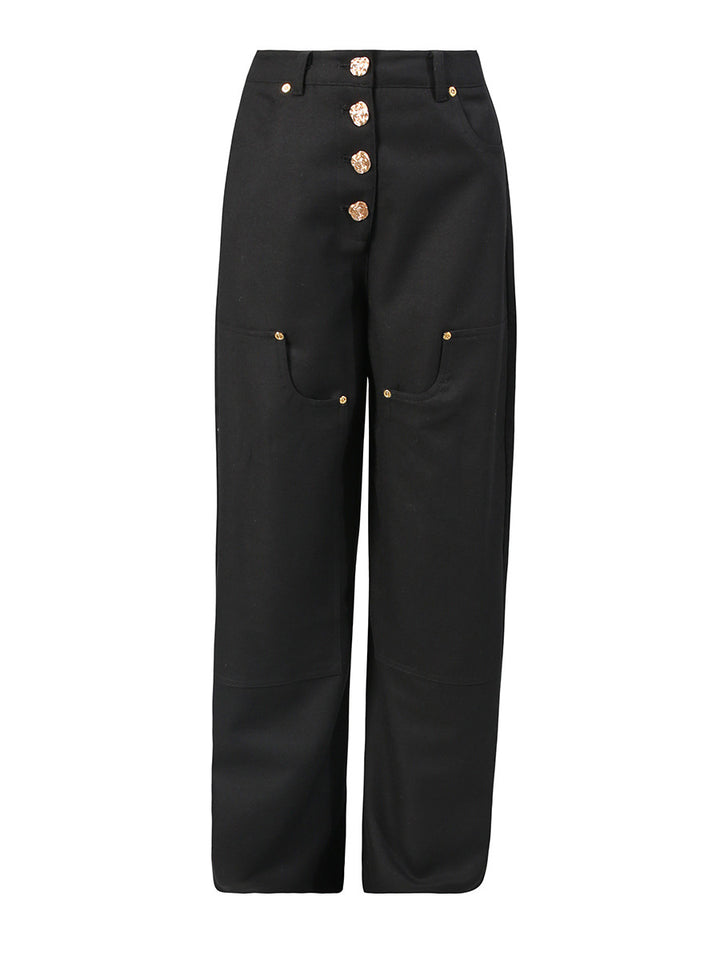 high-waisted wide-leg pants with gold button detail – ASOO
