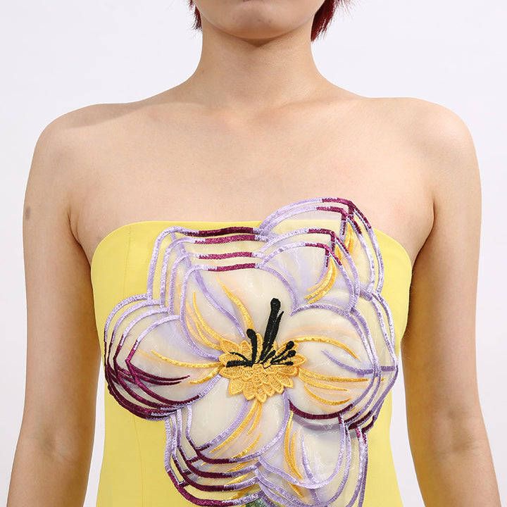 Strapless Column Maxi Dress with Floral Embroidery – IRIS