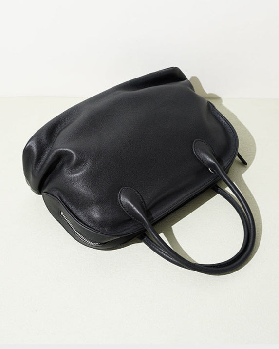 编织藤条手提包，配有双层皮革手柄 – LÉONIE 