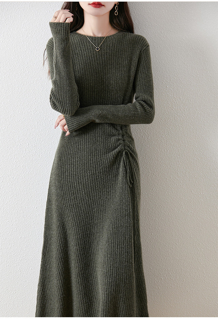 ribbed knit midi dress with adjustable side tie – CHARCOA