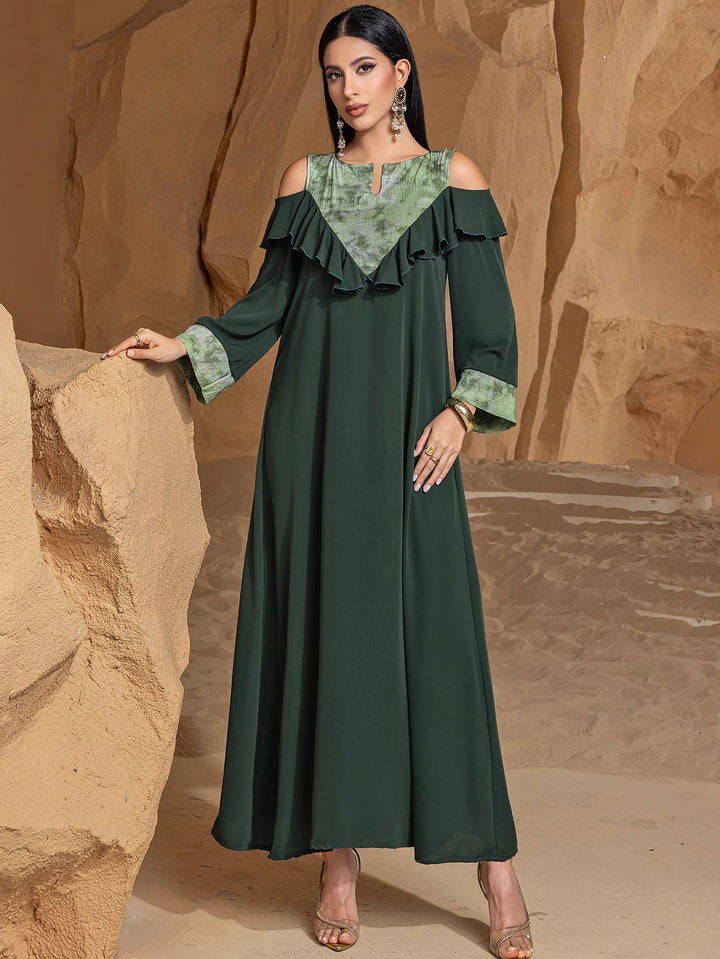 cold-shoulder maxi dress with ruffled neckline - AMAWLA