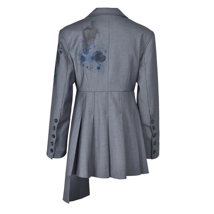 printed belted tailored blazer with pleated skirt panel – AZURA