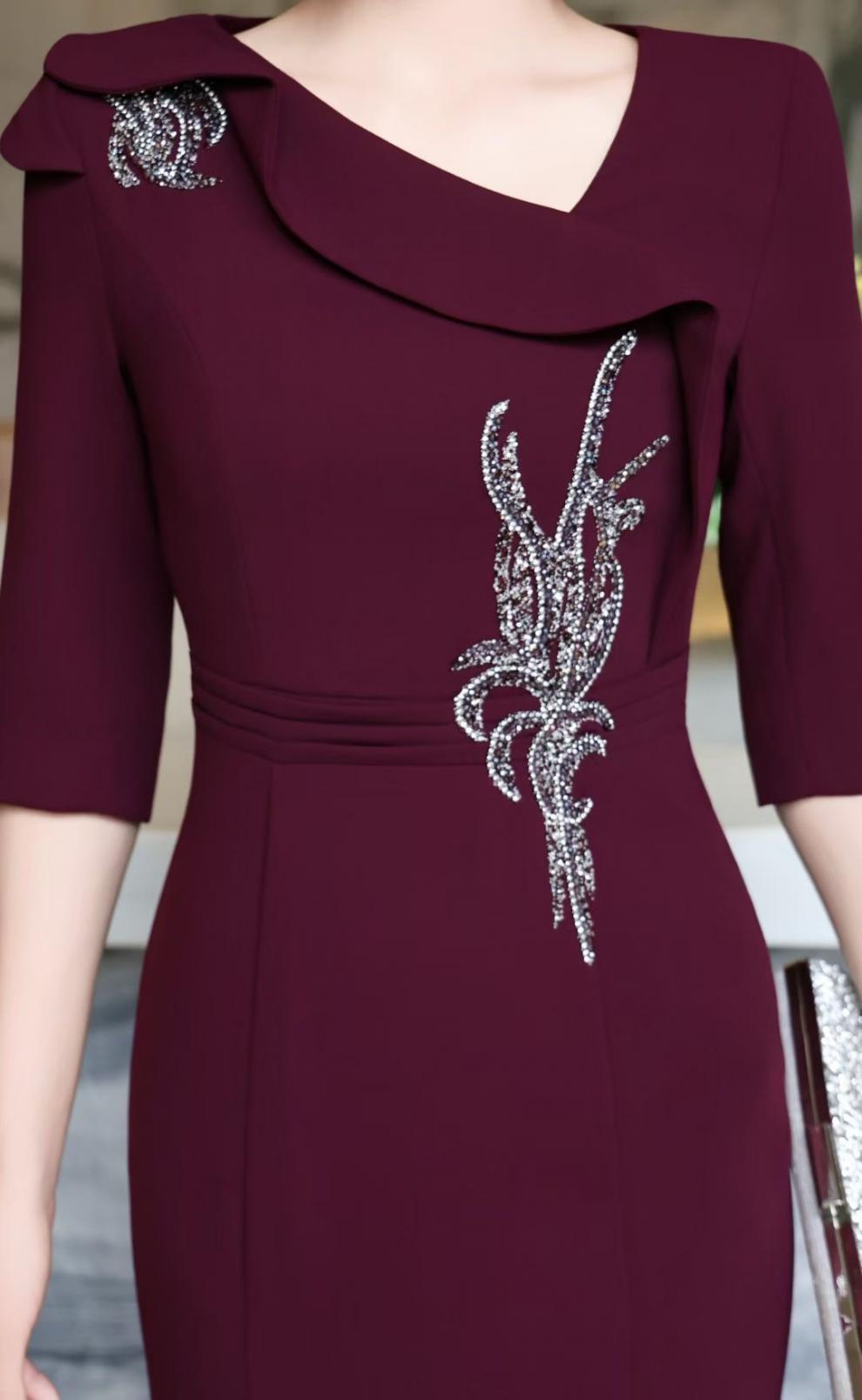 embellished draped-collar mermaid dress – ROYAL FUCHSIA