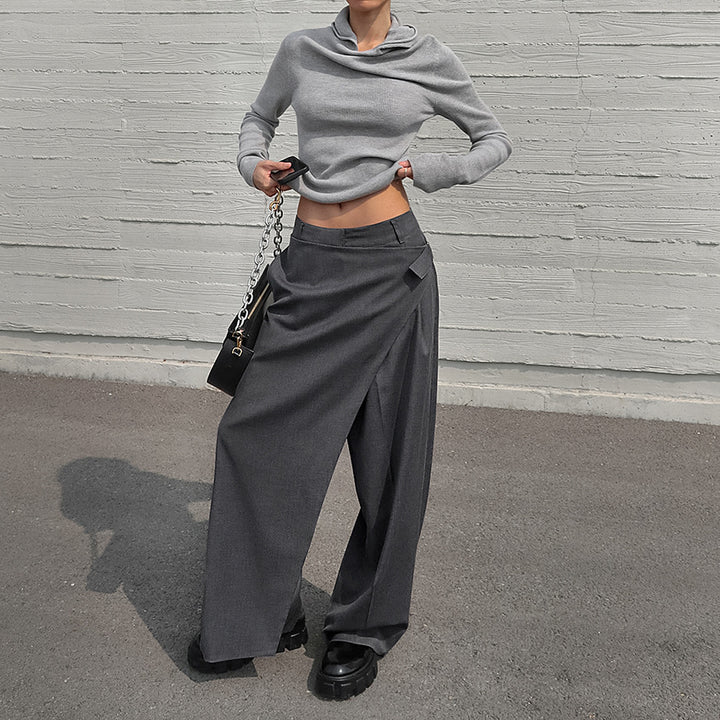 asymmetric draped wide-leg pants with sculpted fold detail – RAYA