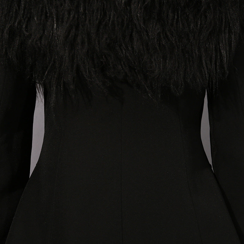 off-shoulder blazer with feather trim – VESPERA