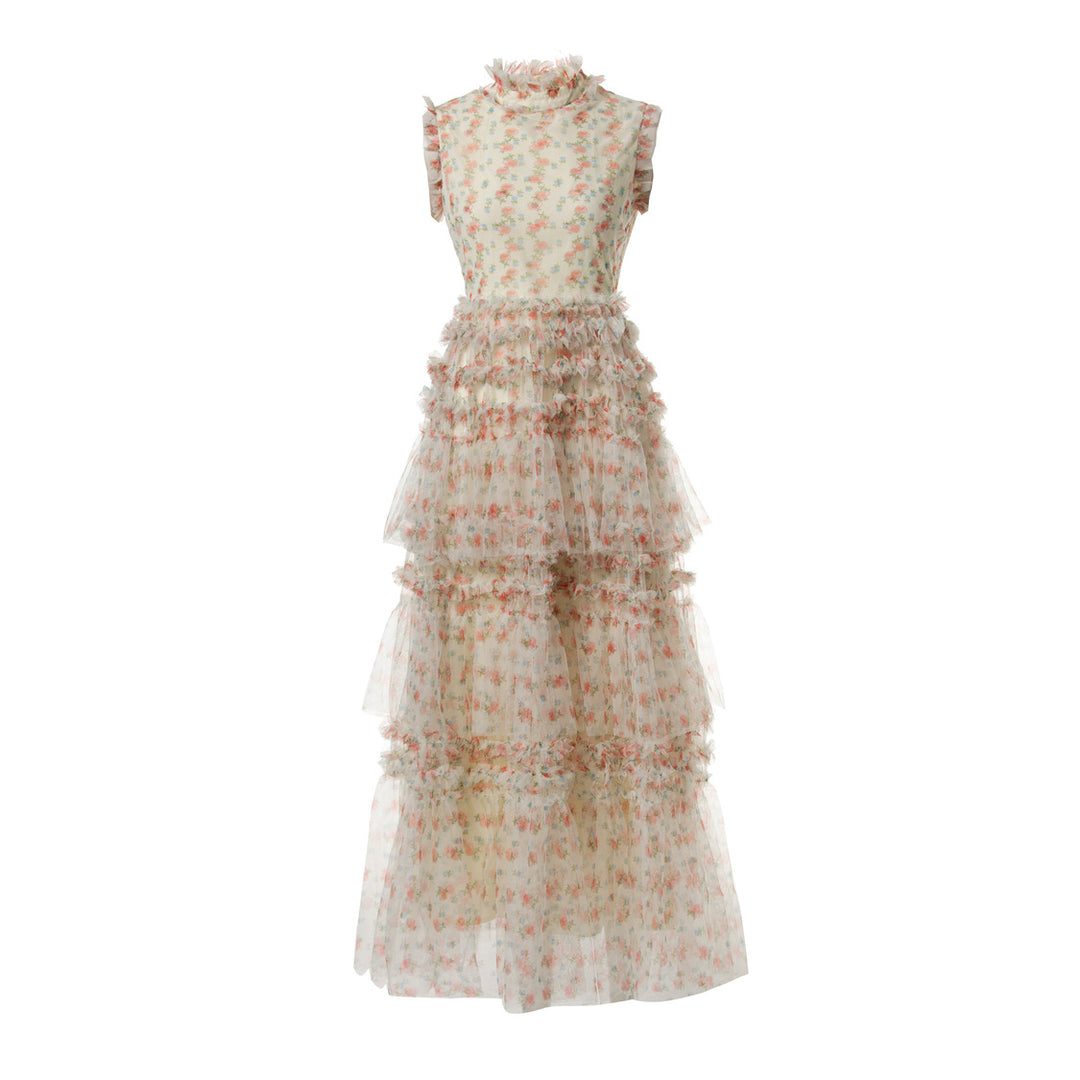 sleeveless floral tulle gown with tiered ruffles – AURELIA