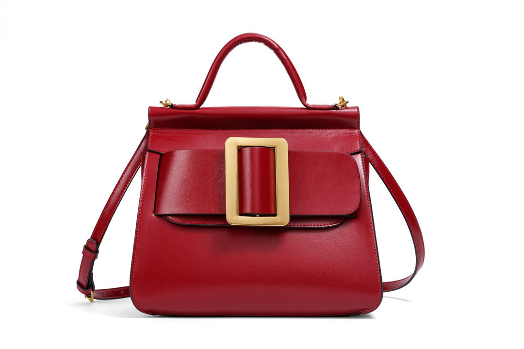 编织藤条手提包，配有双层皮革手柄 – LÉONIE 