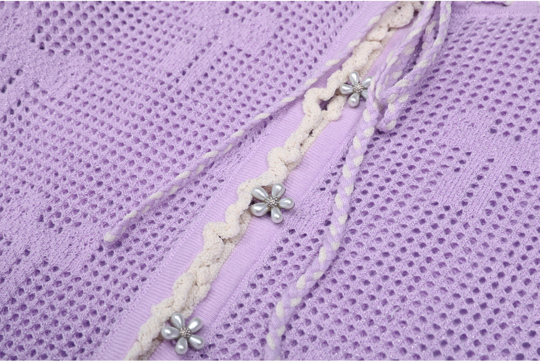 crochet flare-sleeve dress with bow-tie neckline – CELINERTA