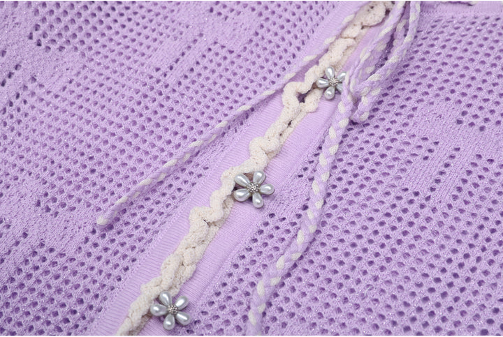 crochet flare-sleeve dress with bow-tie neckline – CELINERTA