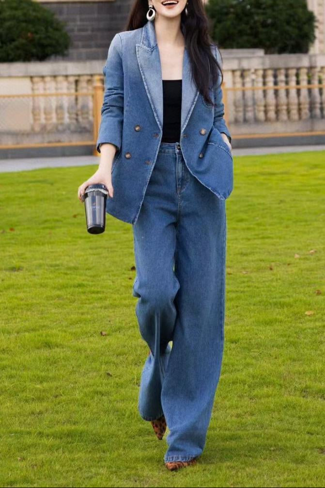 denim blazer with wide-leg pants – AURA