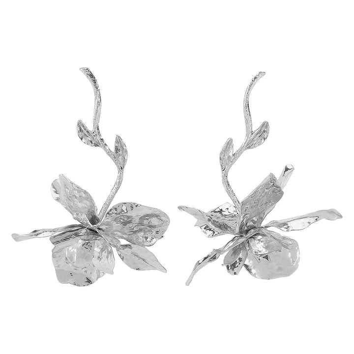 metallic flower statement earrings with branch detail – AUROVNA