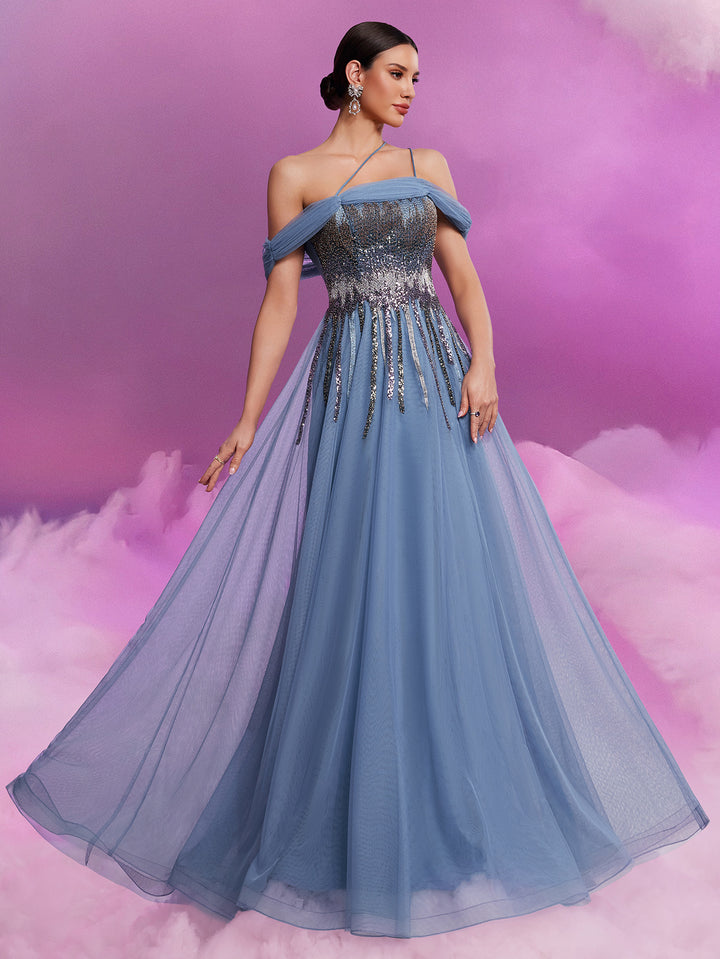 Plissiertes Oberteil mit ausgestellten Ärmeln und Maxirock-Set mit Taillengürtel – Rosiny 